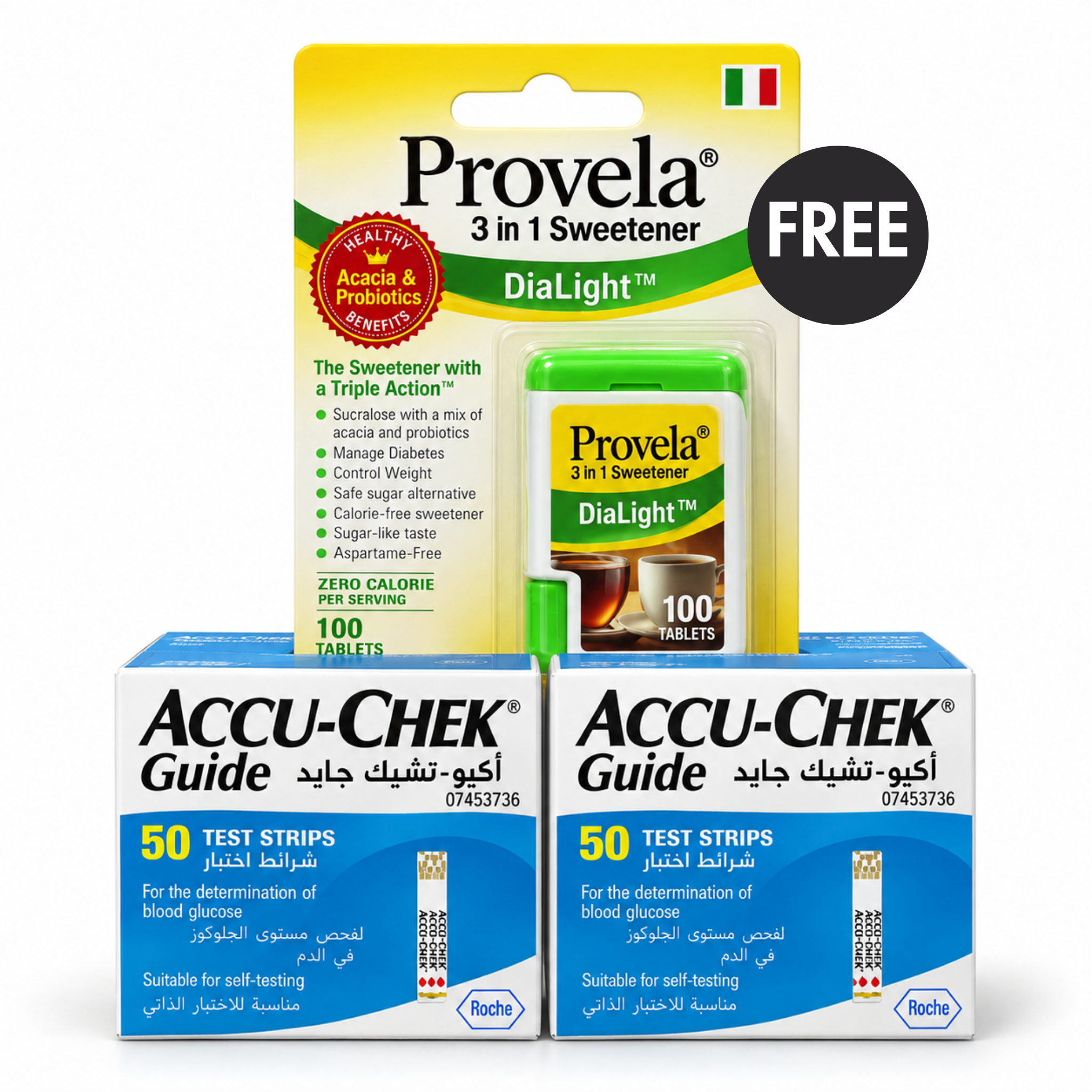Accu-Chek Guide 2x50 Test Strips + FREE Provela Sweetener 100 Tablets